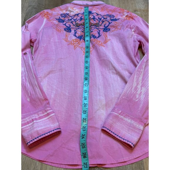 Y2K Roar Womens Pink Western Shirt M Embroidered Long Sleeve Button-Up - Picture 5 of 9